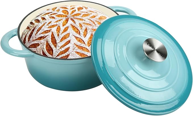 Cast Iron Dutch Oven 4.5 Quart Enameled Cast Iron Dutch Oven Pot with lid Heavy Duty Dutch Oven Dual Handles Porcelain Enameled Cast Iron Pot for Baking Braiser Cooking Family or Friends Gifts,Aqua