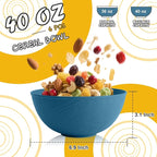 Cereal Bowls 40 OZ Set of 6, Unbreakable Lightweight Bowls Set, Microwave & Dishwasher Safe, Plastic Reusable Cereal Bowls for Soup, Salad, Noodle, Snack, Fruit, Blue