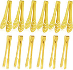 JCREN 12 Pack Mini Tongs - Small Stainless Steel Food Tongs for Serving Appetizers, Tea Party, Coffee, Desserts - 5 inch - Gold