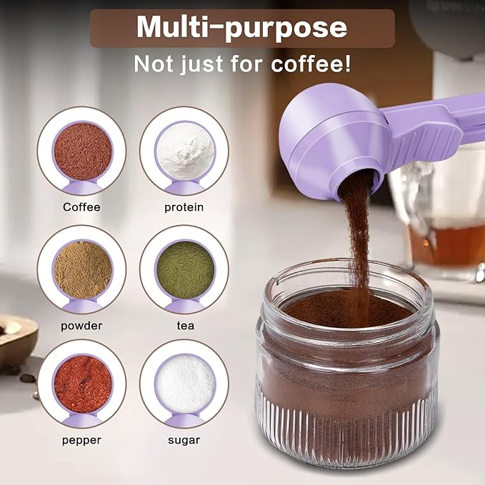 2-in-1 Coffee Scoop with Funnel, 2 Teaspoon Measuring Spoon for Reusable Pods, Ground Coffee, Protein Powder & Tea, Mess-Free Plastic Design (Light Purple)