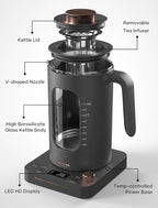 Electric Tea Kettle, INTASTING Glass Electric Kettle with tea Infuser and Precise knob temperature control, 1200W Fast Heating, BPA-Free, Easy to Clean, for Tea and coffee, 1 Liter (Dark Gray)