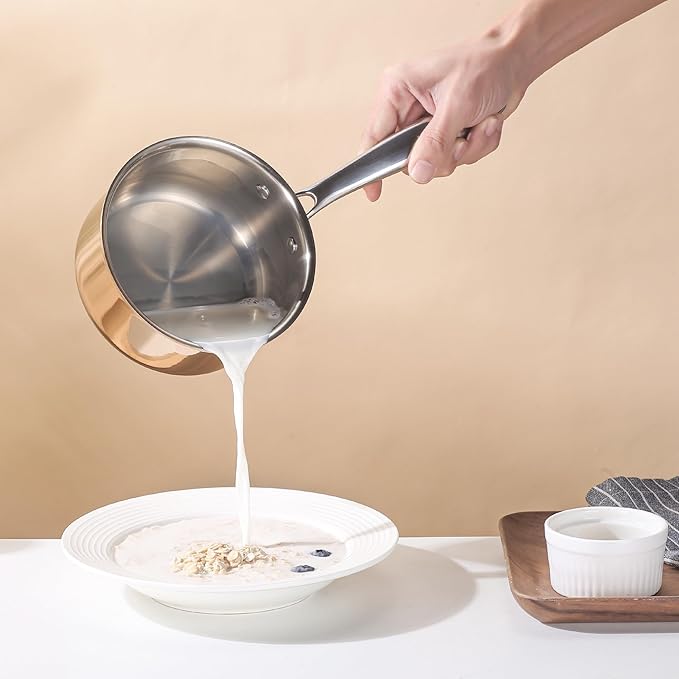 1-Quart Saucepan with Lid, Tri-Ply Stainless Steel Pot with Stay-Cool Handle & All Cooktop Compatibility (Gas, Ceramic, Electric) - Copper