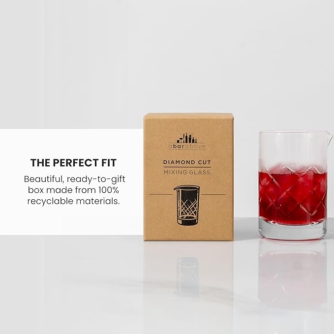 A Bar Above Cocktail Mixing Glass, Diamond Cut Crystal Stirring Pitcher, Thick Weighted Base for Stable Stirring, 18 Oz Drink Mixer, Bar Accessories, Ideal for Craft Cocktails at Home or Bars