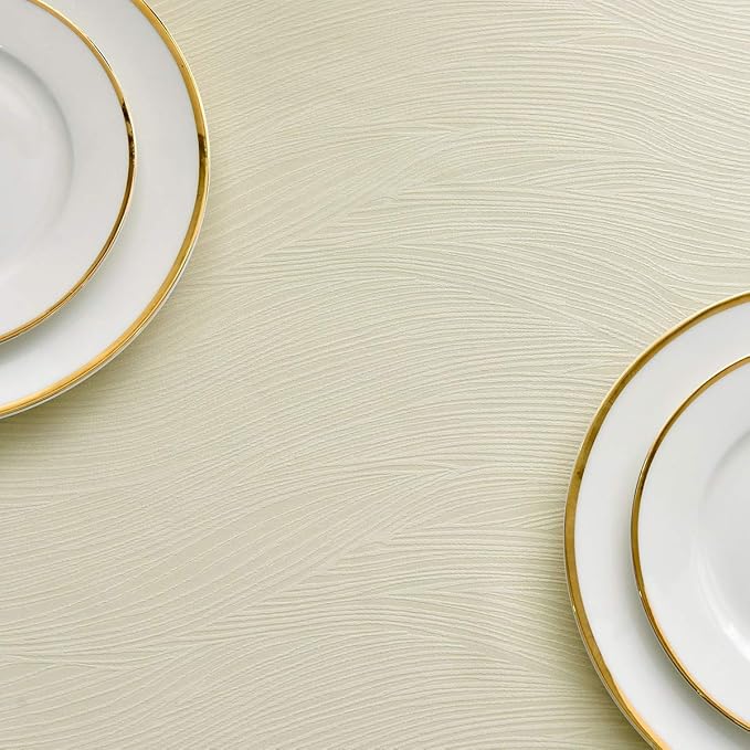 maxmill Round Jacquard Tablecloths Swirl Pattern Spillproof Wrinkle Free Heavy Weight Soft Table Cloth for Circular Table Cover of Buffet Banquet Parties Holiday Dinner Round 90 Inch Ivory