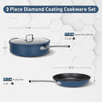 DishDelight Pots and Pans Set Nonstick, Nonstick Frying Pan, 10 Inch Fry Pan, 12 Qt Ceramic Saute Pan with Glass Lid, Induction Cookware Set, Added Plasma Diamond, Blue