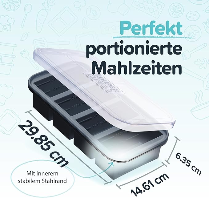 Souper Cubes 1 Cup Silicone Freezer Molds - Soup Cubes Perfect for Storing Broth, Rice, Leftovers and More - Silicone Freezer Trays with Lids for Meal Prep - Charcoal - 1-Pack