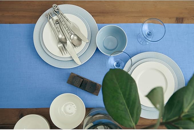 Solino Home Linen Table Runner 60 Inches - 100% Pure Linen Provence Blue Table Runner 14 x 60 Inch Ideal for Dresser and Coffee Tables - Summer - Fete
