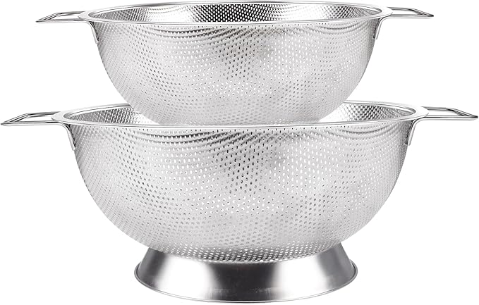Colander Stainless Steel Set(5-Quart and 3-Quart), Kitchen Strainer for Pasta, Fruits Vegetables, Dishwasher Safe