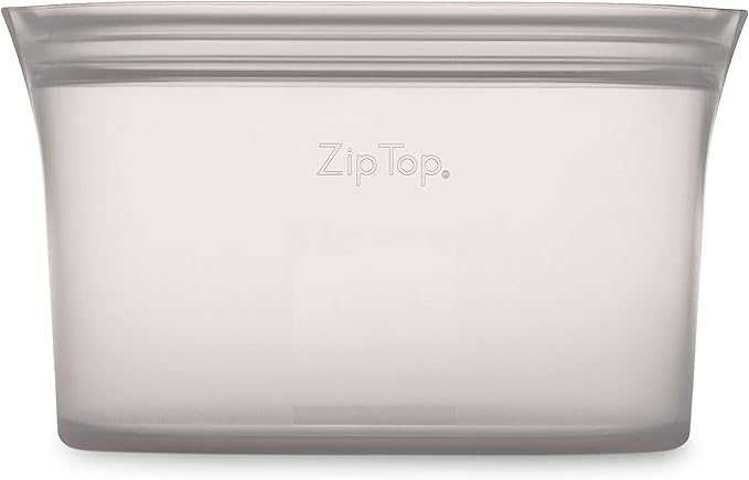 Zip Top Reusable Food Storage Bags | Medium Dish [Gray] | Silicone Meal Prep Container | Microwave, Dishwasher and Freezer Safe | Made in the USA