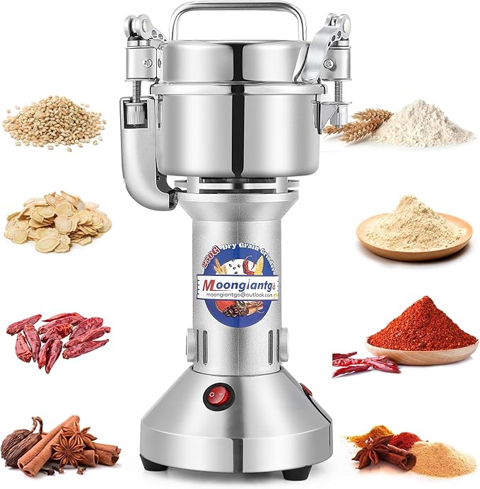 Moongiantgo 250g Safety Grain Mill Grinder 950W High-speed Electric Stainless Steel Dry Spice Grinder Pulverizer for Wheat Corn Rice Pepper Herbs Coffee Beans Dried Mushrooms, 110V