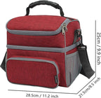 FlowFly Double Layer Cooler Insulated Lunch Bag Adult Lunch Box Large Tote Bag for Men, Women, With Adjustable Strap,Front Pocket and Dual Large Mesh Side Pockets