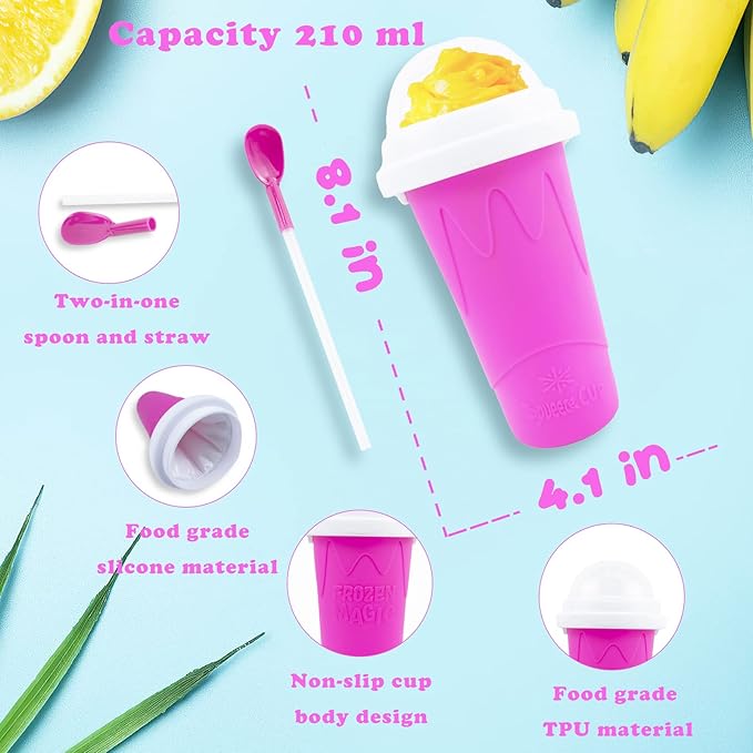 Magic Slushy Maker Squeeze Cup Slushie Maker, Homemade Milk Shake Maker Cooling Cup Squee DIY Birthday Gifts for Kid (Pink)