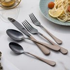 20-Piece Black Silverware Set 18/0 Stainless Steel Flatware Brown Handle Cutlery Set Service for 4 Dinner Knives Forks Spoons Set Mirror Finish Dishwasher Safe