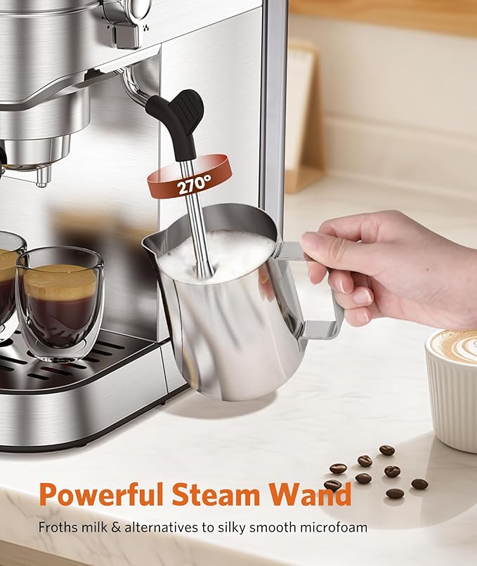 Espresso Machine 20 Bar,Compact Espresso Machine with Milk Frother,Stainless Steel Coffee Maker with 40 oz Removable Water Tank for Cappuccino,Latte