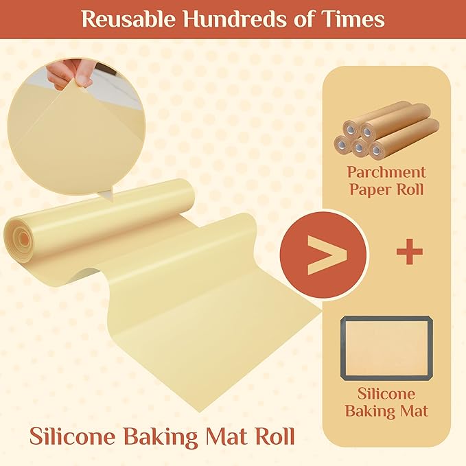 Silicone Baking Mat, 16 IN x 6 FT Free Cutting Baking Sheet,Non-Stick Reusable Dough & Pastry Mat,Non-Slip Silicone Mat Roll for Air Fryer Liner,Freeze Dryer,Oven Baking Pan,Kitchen Counter