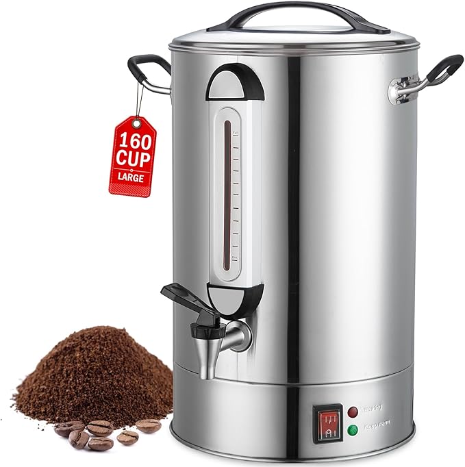 Commercial Coffee Urn 24L 160Cup Stainless Steel Quick Brew Hot Dispenser for Catering, Commercial Grade Large Capacity Coffee Maker For Meeting Rooms, Church, School, Stainless Steel