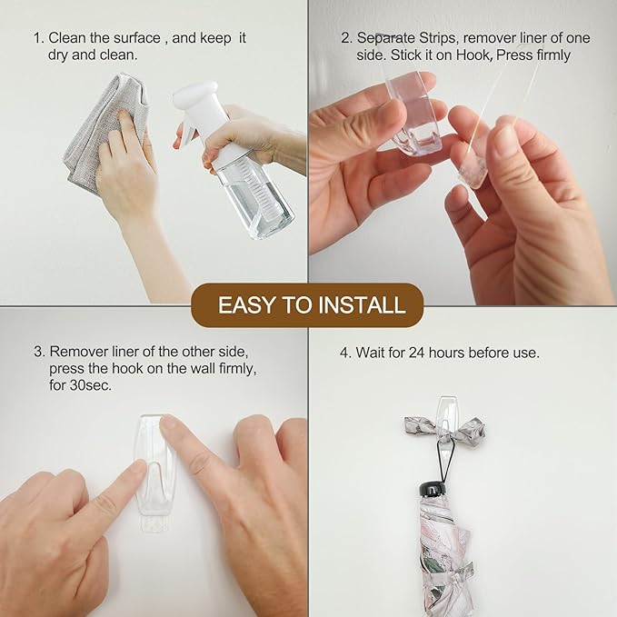 12 Large Wall Hooks for Hanging Heavy Duty, with 16 Removable Strips, Clear Hanger Hooks, Damage-Free Utility Hooks with Adhesive Strips, Plastic Wall Hook for Key, Shower, Towel, Coat, Door, Hat.