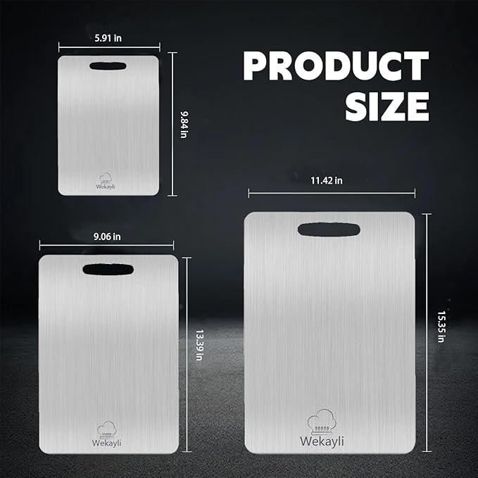 Stainless Steel Cutting Board, 3 PCS Cutting Boards for Kitchen, 304 Stainless Non Stick Chopping Cutting Board for Meat Fruit & Vegetable (15 x 11, 13x 9, 10 x 6 in)