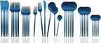 JASHII Silverware Set, 36 Piece Food Grade Stainless Steel Flatware Set Fork Spoon Knife Utensils for Daily Use and Party, Service for 6 Anti Rust, Safe in Dishwasher (Matte Blue)