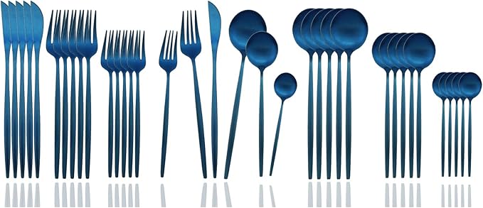 JASHII Silverware Set, 36 Piece Food Grade Stainless Steel Flatware Set Fork Spoon Knife Utensils for Daily Use and Party, Service for 6 Anti Rust, Safe in Dishwasher (Matte Blue)