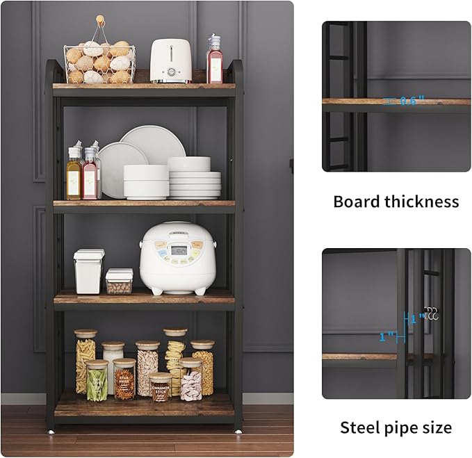 Microwave Oven Stand with Storage 4 Tiers, Free Standing Microwave Oven Stand Coffee Bar Adjustable Kitchen Shelves Kitchen Storage Shelf Rack Bakers Racks for Kitchens(Brown)