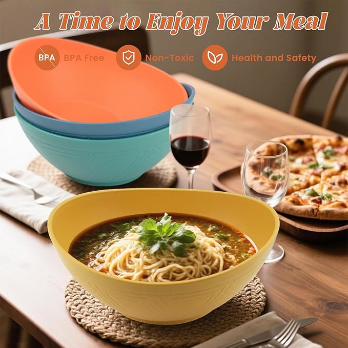 Homienly 9.6 inch Serving Bowls, Large Serving Dishes for Wedding Parties, 60 Oz for Salad, Side Dishes, Pasta, Oval Shape, Microwave & Dishwasher Safe, Set of 4, Multi Color