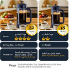 ESPRO P3 French Press Coffee Maker – Patented Double Micro-Filter for Grit-Free Brew, Heat Resistant thicker Borosilicate Glass Coffee press – Blue (32 oz)