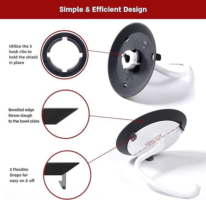 Dough Hook Shield For Kitchen Aid - Prevents Your Dough from Climbing Up and Clogging Up Your Mixer – Mess Free Mixer Accessory Compatible With Most KitchenAid C Shape Dough Hooks (White)