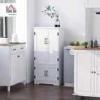 HOMCOM 48.5" Kitchen Pantry Cabinet with 2 Adjustable Shelves and 4 Beadboard Doors, Compact Farmhouse Kitchen Storage Cabinet for Dining Room, White