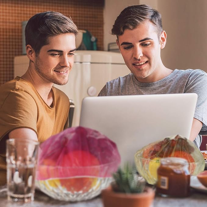 Boao 100 Pieces Bowl Covers Reusable Elastic Plastic Wrap for Food Storage Fresh Colorful Translucent Food Bowl Covers for Dish Plate Cup Bread Proofing for Family Outdoor Picnic Sourdough Baking