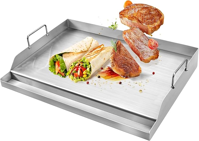 GGC Universal Griddle for Gas Grills, 25" x 16" Flat Top Griddle Plate for Gas Stove, Stainless Steel Griddle for Camping Stove, Nonstick Cooking Griddle for Charcoal, Tailgating, Parties