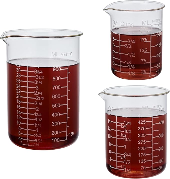 Ackers Etching Scale Glass Measuring Cup Set, Includes 1-Cup(8OZ),2-Cup(16OZ), and 4-Cup(32OZ) Liquid Measuring Cups, Dishwasher, Freezer, Microwave, and Preheated Oven Safe, Essential Kitchen Tools