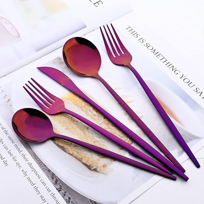 Purple 36-Pieces Silverware Flatware Mirror Polished Dinnerware, 18/0 Stainless Steel Cutlery Set For Home Kitchen Party Hotel Restaurant Wedding Service for 6