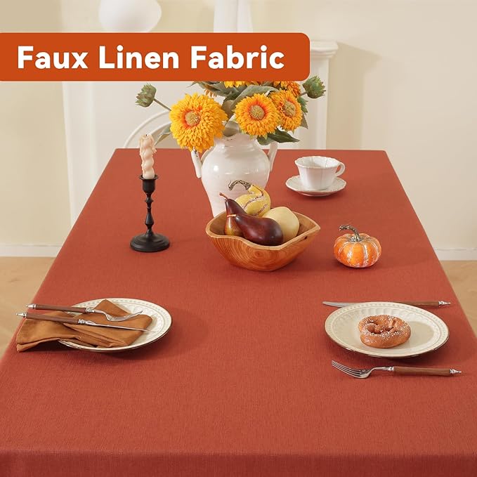 Laolitou Fall Tablecloth Rectangle Linen Waterproof Textured Burnt Orange Table Cloth, Washable Wrinkle Free Spill Proof Fabric Tablecloths for Thanksgiving Dining Table Kitchen Holiday, 60x104 Inch