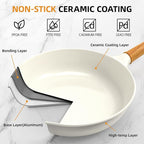 Nonstick Skillet with Lid ,10 Inch Deep Frying Pan, Toxin-Free Ceramic Frying Pan Cookware, Wabi-Sabi Style Healthy Non Toxic Cooking Pan with Helper Handle, Saute Pan Compatible with All Stovetops