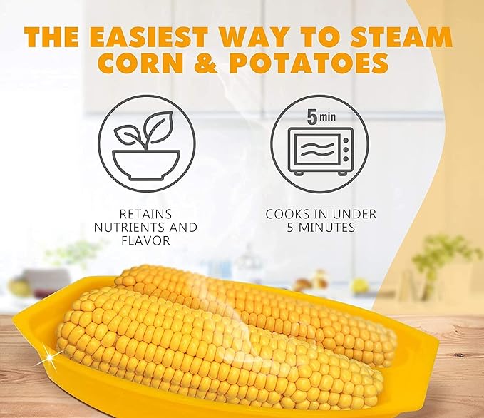 Sweet Corn Microwave Cooker/Corn Steamer with Vented Lid - Yellow - BPA Free -Easy & Fast Way To Steam Corn In The Microwave - 2 Pieces At A Time.