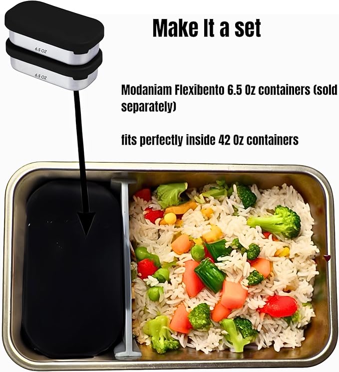 Flexibento - 2 x 6.5 oz | Leak proof | Small Stainless steel Snack Containers with Silicone lids|Dip, snacks, condimenrs | Plastic and BPA free | Metal Lunch box | Black (set of 2)