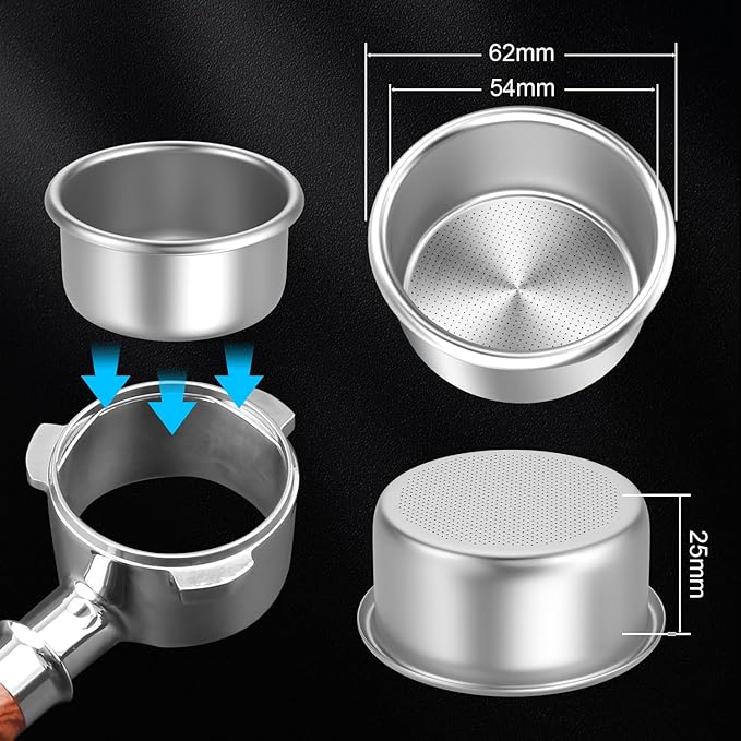 54mm Portafilter Basket Two Cup-Single Wall Filter Basket Stainless Steel Coffee Portafilter Basket Espresso Filter Basket