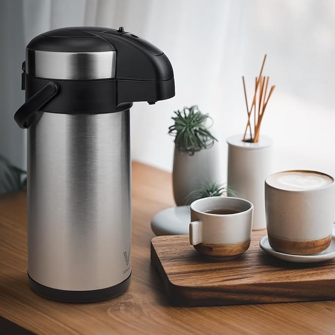 VONDIOR Airpot Coffee Dispenser with Pump - 176 oz Insulated Stainless Steel Coffee Carafe - Thermal Beverage Dispenser - Coffee Urn for Hot/Cold Water, Party Chocolate Drinks