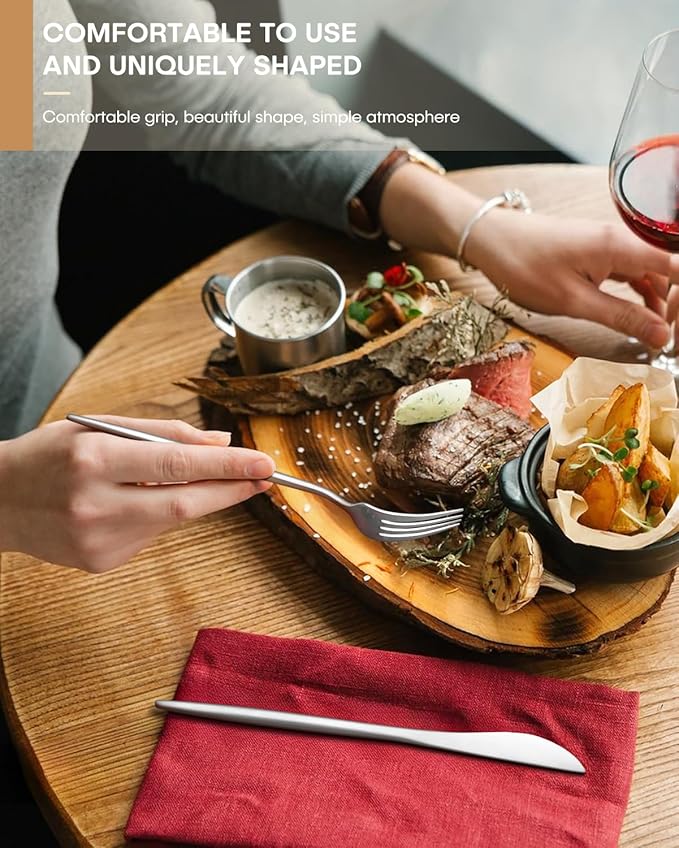 60-Piece Silverware Set for 12,Ollex Food-Grade Stainless Silver Flatware Set Include Spoons Forks Knives Matte Utensil Cutlery Set,Satin Finished & Dishwasher Safe