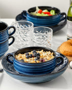 Soup Bowls with Handles, 22 oz French Onion Soup Bowls, Stackable Ceramic Bowls Set of 2, Serving Bowls for Chili, Beef Stew, Soup, Cereal, Oven Microwave Dishwasher Safe, Blue