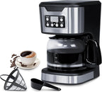 Programmable Coffee Maker 12 Cup Brew & Drip coffee machine, Fully Automatic, 1-4 Cup Setting, Stainless Steel, Keep- Warm Function, Household, Home and Office