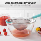 18/8 Stainless Steel Mesh Strainer: U-Taste 5.5 Inch Kitchen Fine Mesh Sieve Food Colander with Riveted Sturdy Silicone Handle and 30 Mesh Hole for Straining Flour, Pasta, Fruit, Quinoa(Aqua Sky)