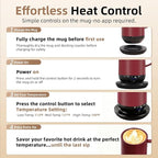 Self Heating Coffee Mug,High-Capacity- 18 oz, 180 Min Battery Life, Smart Heated Coffee Mug，Smart Mug, Simple Temperature Control Operation, Gifts for Family Members (Burgundy)