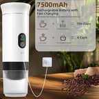 Portable Coffee Maker for Travel & Camping, Portable Espresso Maker for Travel, Rechargeable Cordless Battery Operated Coffee Makers for Ground Coffee, NS Capsule RV, Hiking, Office(White)