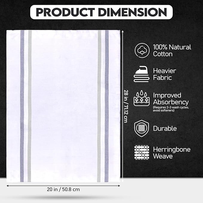 Premium Kitchen Towel (28”x20”, 6 Pack) 100% Cotton Dish Towels Cloths Large Hand Towels Tea Towels for Kitchen with Hanging Loop, Reusable Cleaning Cloths, Fast Dry Lint Free Linen | Gray Shades