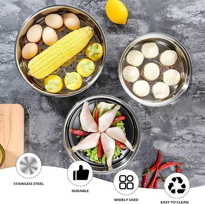 Stainless Steel Steamer 9 Inch Rice Cooker Steamer Basket Food for Rice Cooker Warming Kitchen Tableware (24cm)