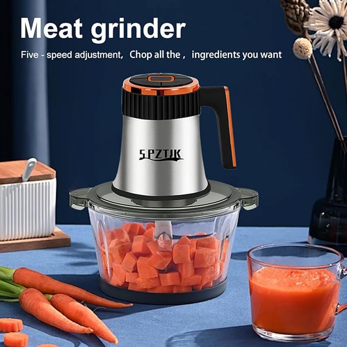 Food Processor, 5-Speed Electric Food Chopper with Vegetable Chopper & Meat Grinder - 2 Bowls (8 Cup Stainless Steel+8 Cup Glass), 300W, 2 Sets of 4 Bi-Level Blades for Vegetable/Fruits/Meat