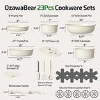 23 Pcs Pots and Pans Set Non Stick, Ceramic Cookware Set Non Toxic with Detachable Handles, Healthy Induction Cookware Oven Safe RV Kitchen Set, PFAS PFOA & PTFE Free, Cream White