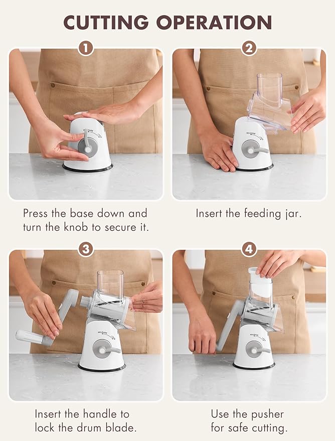 GDL Rotary Cheese Grater, Upgraded 5-in-1 Cheese Grater Hand Crank, Multi-purpose Cheese Shredder with Handle, Vegetable Slicer Cutter Ice Shaver for Potato, Carrot, Nuts, Chocolate